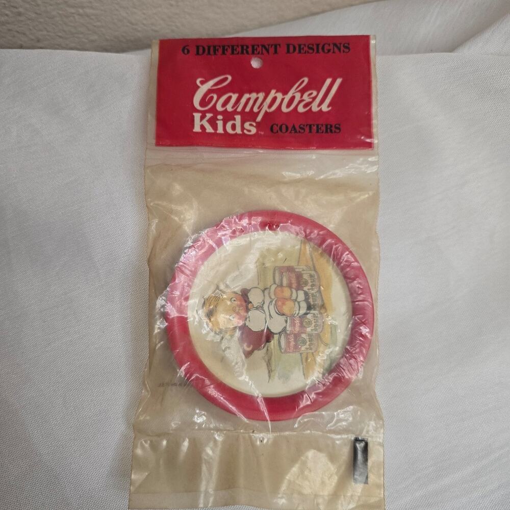 Vintage Campbell Kids Metal Coasters 6 different designs. Campbell's Soup Kids